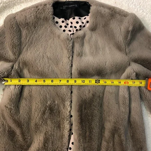 ZARA Women Jacket Women Size S Gray Tau[e Faux Fur Long Sleeve Open Front - Picture 4 of 6